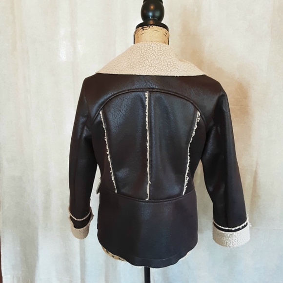 Women's Sherpa Lined Aviator Jacket Brown Faux Suede Sz S - Picture 7 of 14